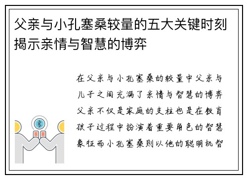 父亲与小孔塞桑较量的五大关键时刻揭示亲情与智慧的博弈